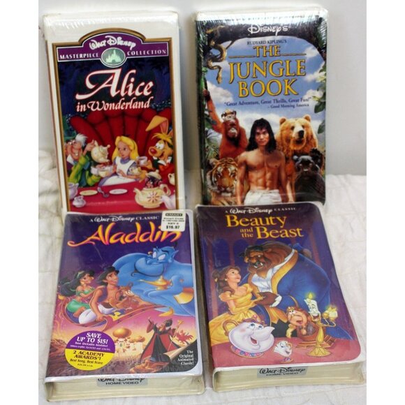 NEW VTG 4 Disney VHS Tape Movies Beauty Jungle Alice Aladdin Factory Sealed CC - Picture 1 of 10